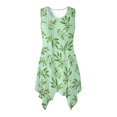 thumbnail image 1 of HELLHERO Leaf Floral Print Ladies Irregular Hem Casual Dress, Side Pockets Sleeveless Sundress with Round Neck Pleated for Holiday, 1 of 8