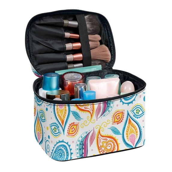 HELLHERO Leaf Pattern Design Travel Makeup Bags Double Zipper Lightweitht Portable Cosmetic Bag Desktop
