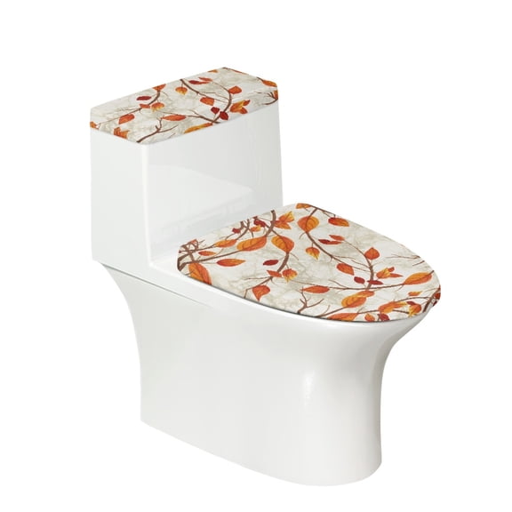 HELLHERO Leaf Pattern Elastic Fabric Bathroom Seat Covers for Toilet Christmas Bathroom Set Toilet Lid Cover and Toilet Tank Lid Cover with Elastic Bottom