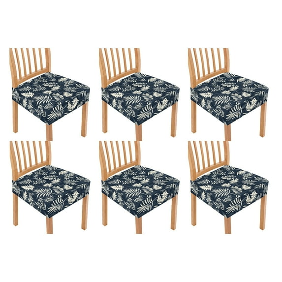HELLHERO Leaf Print Seat Covers for Dining Room Chairs, Stretch Chair Seat Slipcovers for Kitchen, Chair Covers Slipcovers Set of 6, Kitchen Decor