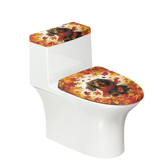 HELLHERO Leaves Dachshund Soft Dustproof Set of 2 with Fits All Toilet Shapes Bathroom Toilet Cover Set Non-Slip
