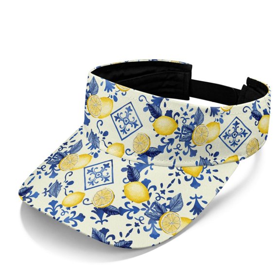 HELLHERO Lemon Pattern Adjustable Sun Visor Cap for Beach Golf, UV Protection Empty Crown Sports Visor Cap, Polyester Fabric Breathable Sun Visor Hat