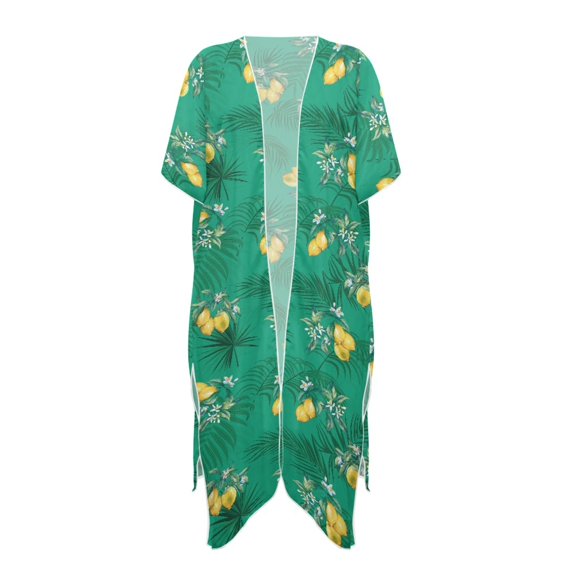 HELLHERO Lemon Pattern Design Long Kimono Swimsuit Cover Up Lightweight Polyester Breathable Bathing Suit Cover Up