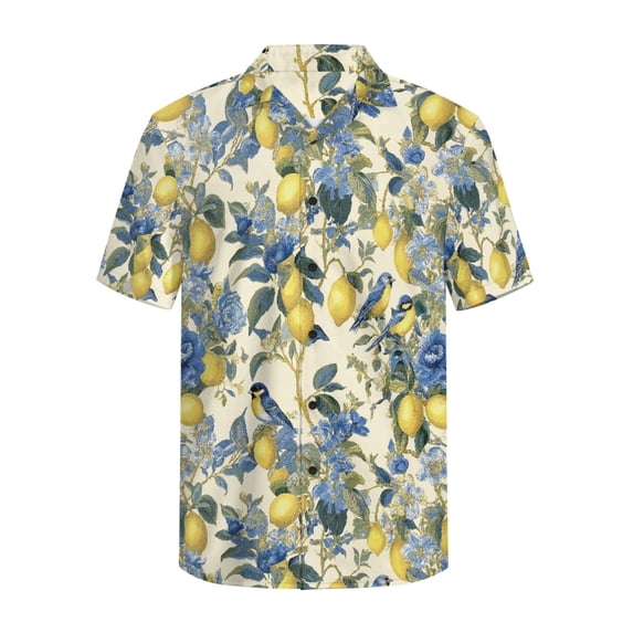 HELLHERO Lemons Men's Short Sleeve Button Down Shirt, Moisture Absorbing Non Stretch Men's Casual Shirt Breathable Men's Short Sleeve Button Shirt for Travel Resort