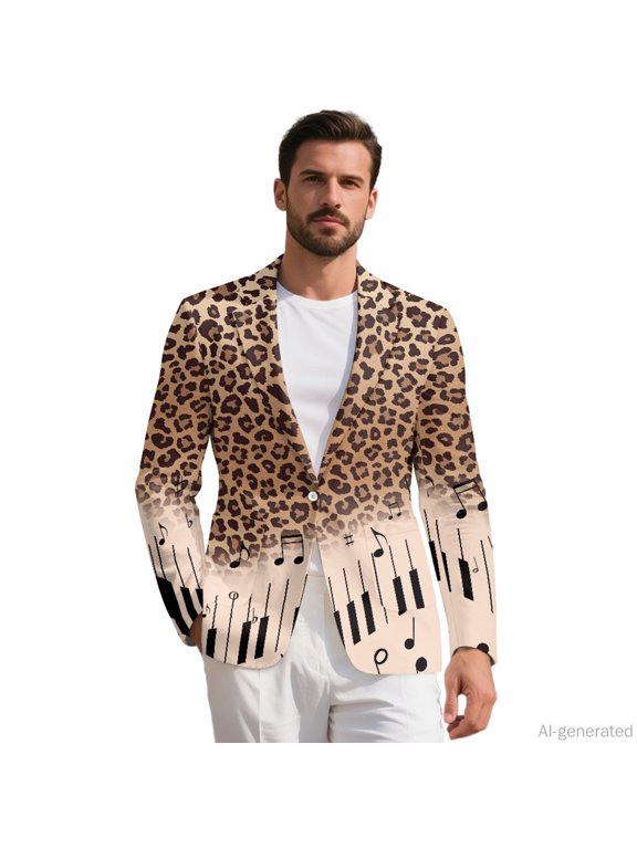 Leopard Design Men's Suit, Lightweight Jacket Suits Slim Fit Polyester Business Outwear for Summer