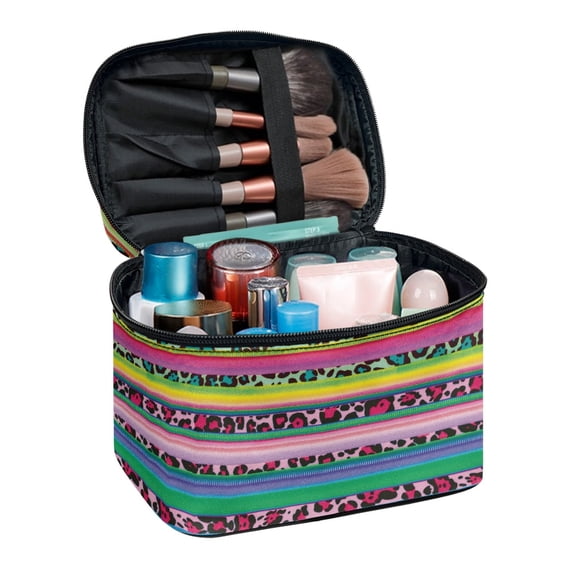 HELLHERO Leopard Multifunction Wide-open Portable Makeup Bag Organizer Adult Gifts & Daily Use