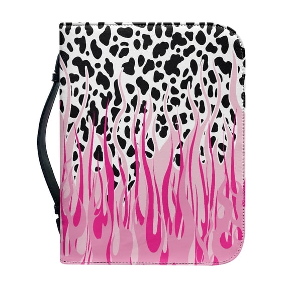 HELLHERO Leopard Pink Flames Bible Cover for Work Church, Protective Bible Covers PU Leather Large Capacity Bible Case