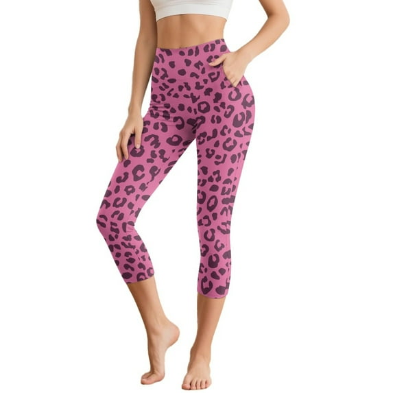 HELLHERO Leopard Print Capri Leggings for Women High Waisted Yoga Pants Capris Athletic Workout Leggings for Sports, L