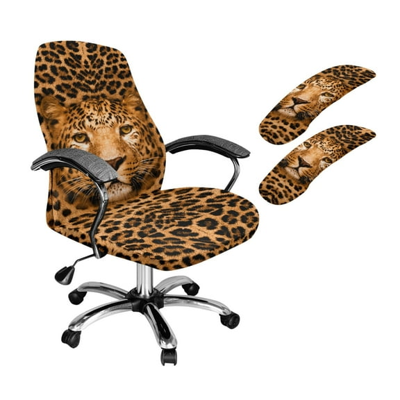 HELLHERO Leopard Print Computer Office Chair Cover with Armrest Cover, Washable Soft Rotating Chair Covers, High Back Office Chairs Slipcover