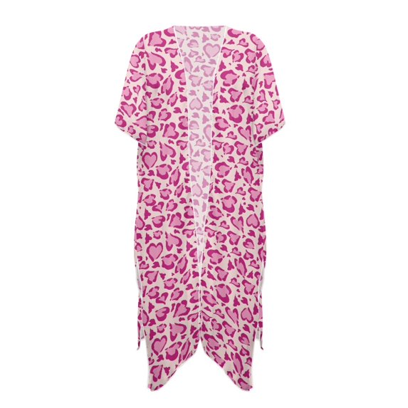 HELLHERO Leopard Print Design Long Kimono Swimsuit Cover Up Breathable High Quality Fabrics Open Front Long Bathing Suit Cover Up