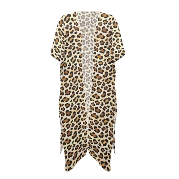 HELLHERO Leopard Print Long Kimono Swimsuit Cover Up High Quality Fabrics Loose Free Size Bathing Suit Cover Up for Women