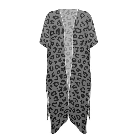 HELLHERO Leopard Print Pattern Long Kimono Swimsuit Cover Up Polyester Lightweight Free Size Bathing Suit Cover Up for Women