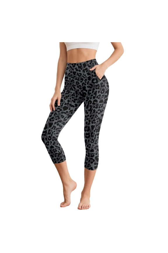 Leopard Print Printed Yoga Leggings for Women Tummy Control Workout Leggings Athletic Yoga Pants with Pockets, S