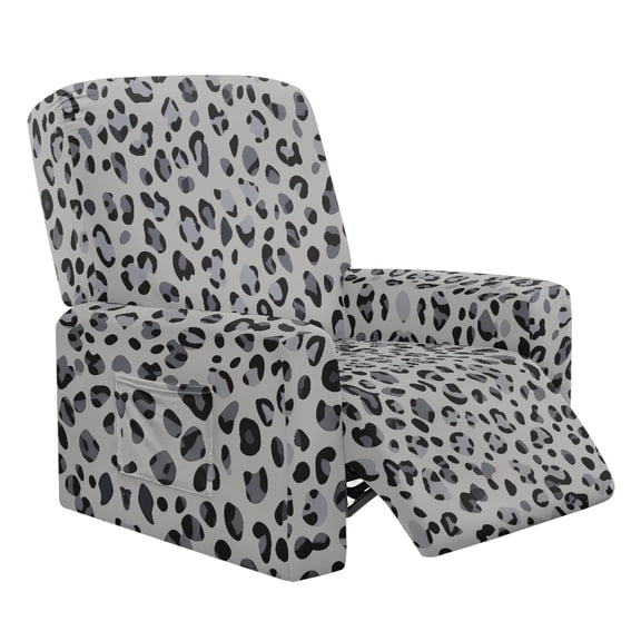 HELLHERO Leopard Print Recliner Couch Covers Slipcovers Dust-proof Stretchy Cover for Recliner Chair with Foot Rest with Storage Pockets Single-Seater, Grey