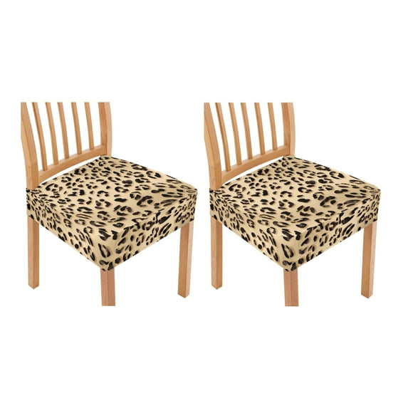 HELLHERO Leopard Print Seat Covers for Dining Chair, Washable Dustproof Kitchen Chair Covers Set of 2, Soft Dining Chairs Cushion Slipcover, Yellow