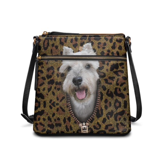 HELLHERO Leopard Schnauzer Print Crossbody Bag, Spacious PU Leather Satchel Purse with Zipper Closure for Daily Use and Dating