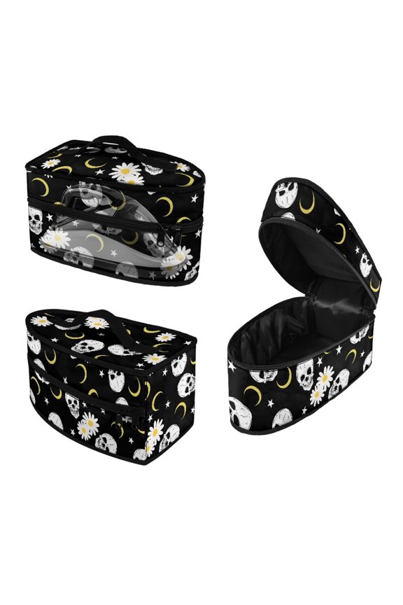 Light Clothes Iron Storage Case Skulls Daisies Easy Storage Cleaning Fits Traveling Outing Halloween(Bag Only)