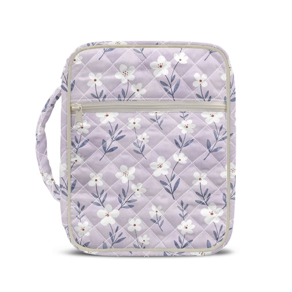 HELLHERO Light Purple Floral Print Quilted Carrying Cases, Large Capacity Washable Quilted Bible Bag Polyester Fabric Bible Study Bag for Daily Use Church Study