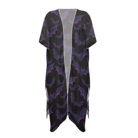 HELLHERO Lightweight Bathing Suit Cover Up for Beach Polyester Flowy Long Kimono Swimsuit Cover Up Bat Silhouette Pattern