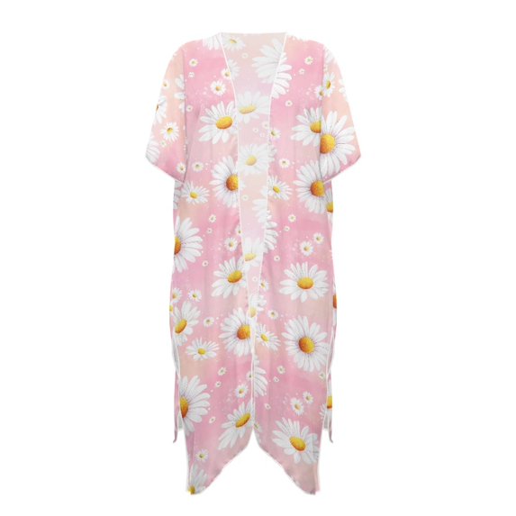 HELLHERO Lightweight Bathing Suit Cover Up for Vacation Polyester Quick Dry Long Kimono Swimsuit Cover Up Daisy Pattern