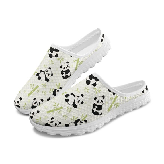 HELLHERO Lightweight Breathable Mesh Slip On Mules for Summer Travel Business Work, Quick Dry Mesh Slip On Shoes, Panda Pattern