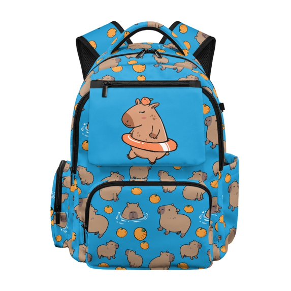 HELLHERO Lightweight Kids Backpack for School Back to School, Polyester Large Capacity Book Bag, Orange-Swim-Capybara