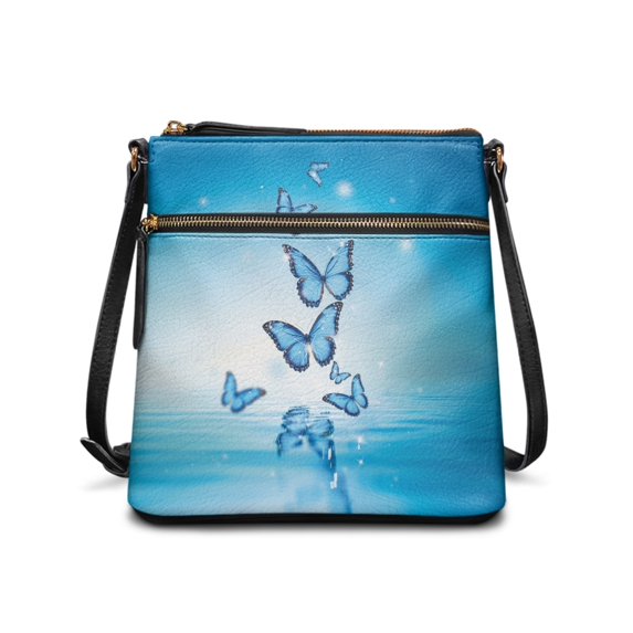 HELLHERO Lightweight Ladies Shoulder Purse for Weekend Getaways Daily Commute Work, PU Material Water-Resistant Waterproof Sling Bag, Butterfly Pattern Design