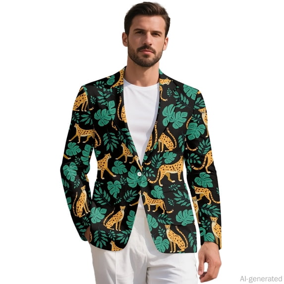 HELLHERO Lightweight Men's Suit Jacket for Wedding Party Casual, Polyester Slim Fit Men's One-Button Twill Blazer with Stylish