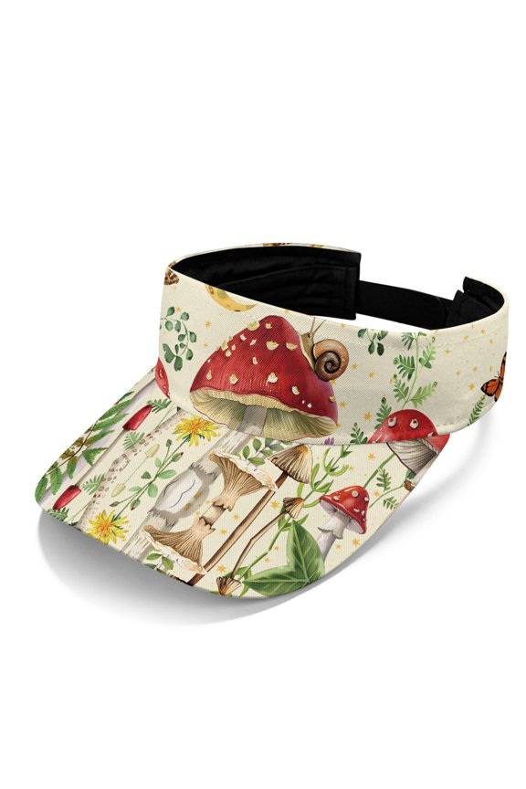 Lightweight Polyester Fabric Sun Visor Hat for Sports Golf, Adjustable Sun Protection Open Top Sports Sun Visor Hats, Mushroom and Snail Pattern