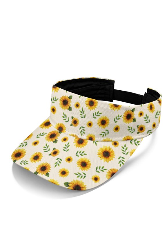 Lightweight Polyester Fabric Visor Hat for Outdoor Adventures Travel, Adjustable Back Strap Empty Top Sun Protection Sun Visor Hat, Sunflowers