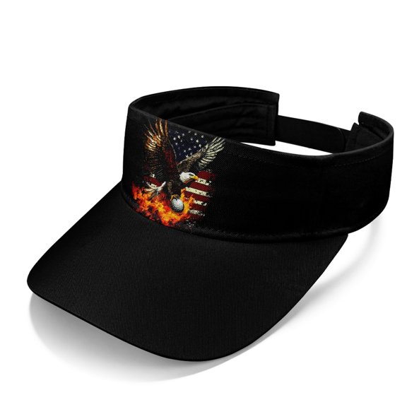 HELLHERO Lightweight Polyester Fabric Visor for Golf Tennis, Comfortable Fit UV Protection Durable Visors Hats, Eagle Golf Fire Flag Print