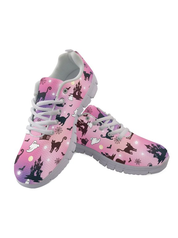 Lightweight Running Sneakers for Gym Walking, Mesh Low Top Soft Running Shoes, Ghost Cat Pattern