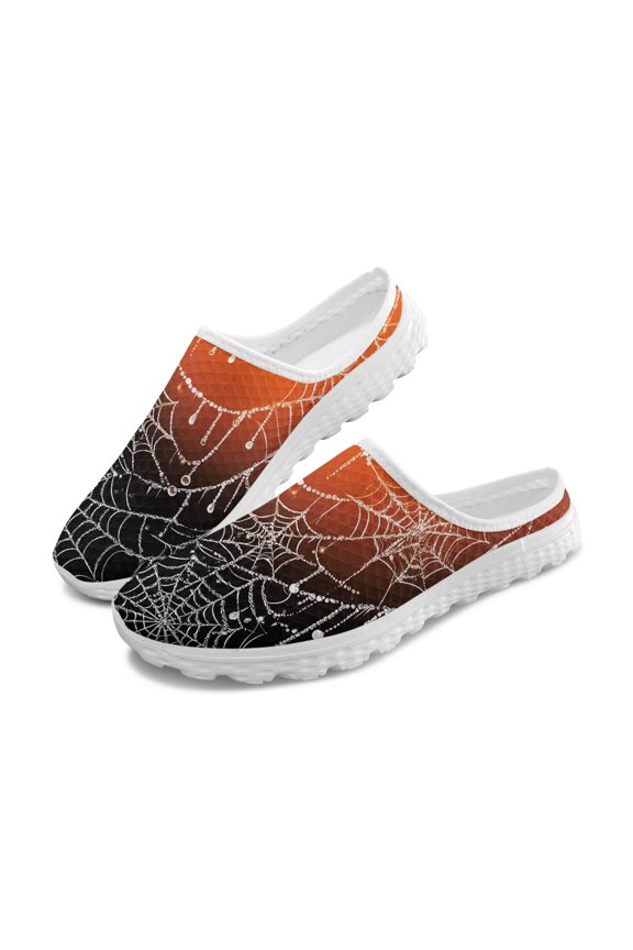 Lightweight Slip On Shoes for Summer Outdoor Indoor, Quick Dry Mesh Slip On Clogs, Halloween Spider Web Pattern