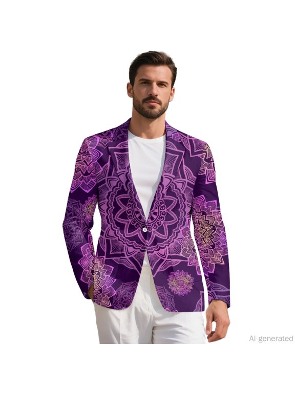 Lightweight Sports Coat, Mandala Print Polyester Single Breasted Slim Fit Casual Blazer for Men for Workwear Prom