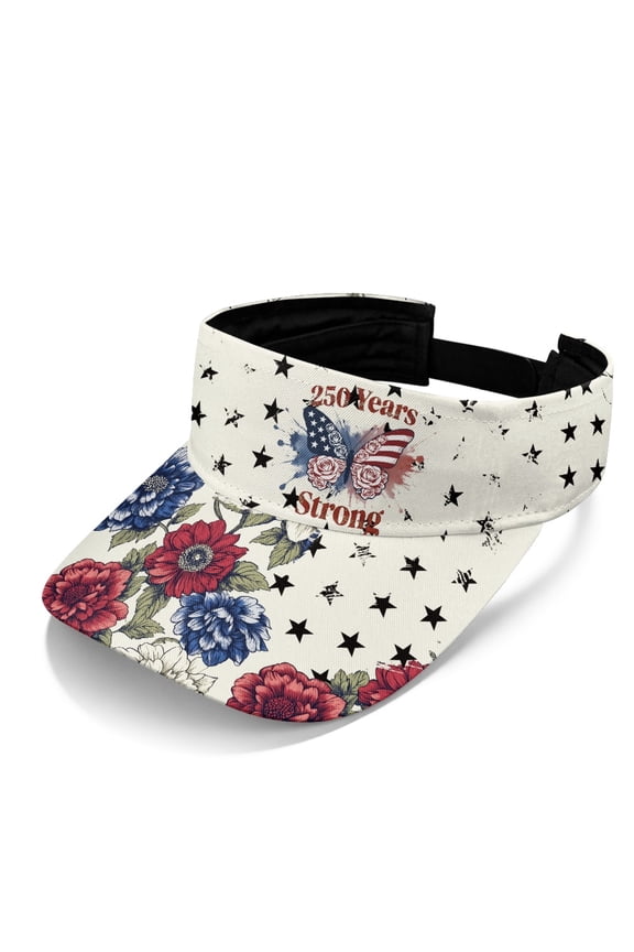 Lightweight Sports Visor Hat for Walking Running, Polyester Fabric Adjustable Strap Sun Visor Cap, USA Butterfly