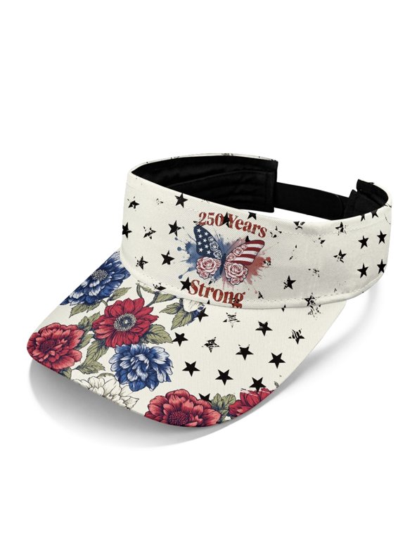 Lightweight Sports Visor Hat for Walking Running, Polyester Fabric Adjustable Strap Sun Visor Cap, USA Butterfly