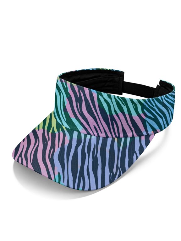Lightweight Sun Visor Cap for Hiking Summer, Polyester Fabric Open Top Sun Visor Hat, Rainbow Zebra Style
