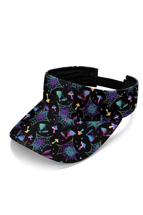 Lightweight Sun Visor Cap for Walking Travel, Polyester Fabric Breathable Sun Visor Hat, Neon Spider Web