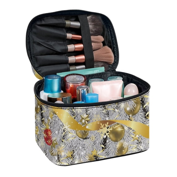 HELLHERO Lightweitht with Brush Holder Portable Cosmetic Bag Organizer Durable Large Capacity Travel Cosmetic Bag Christmas Gift Patterns