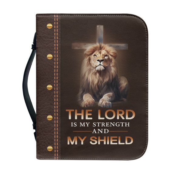 HELLHERO Lion Cross Print PU Leather Bible Bag with Durable Handle, Portable Bible Cover for Church, Protective Bible Carrying Case for Men and Women