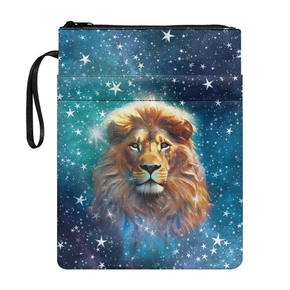 HELLHERO Lion and Star Pattern Book Cover Sleeve Pouch Book Lovers Gifts Book Carrying Case with Washable Polyester Fabric Book Cover Carrying Case