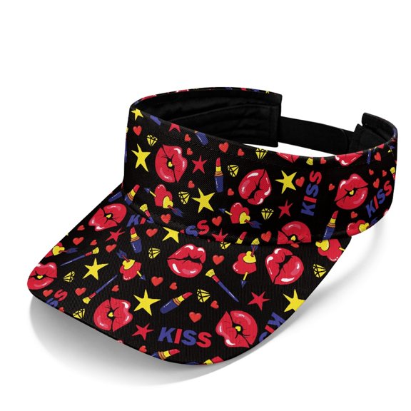 HELLHERO Lip Star Pattern Design Adjustable Strap Sun Visor Cap for Outdoor Activities Beach, Breathable Lightweight Sports Sun Visor Hat