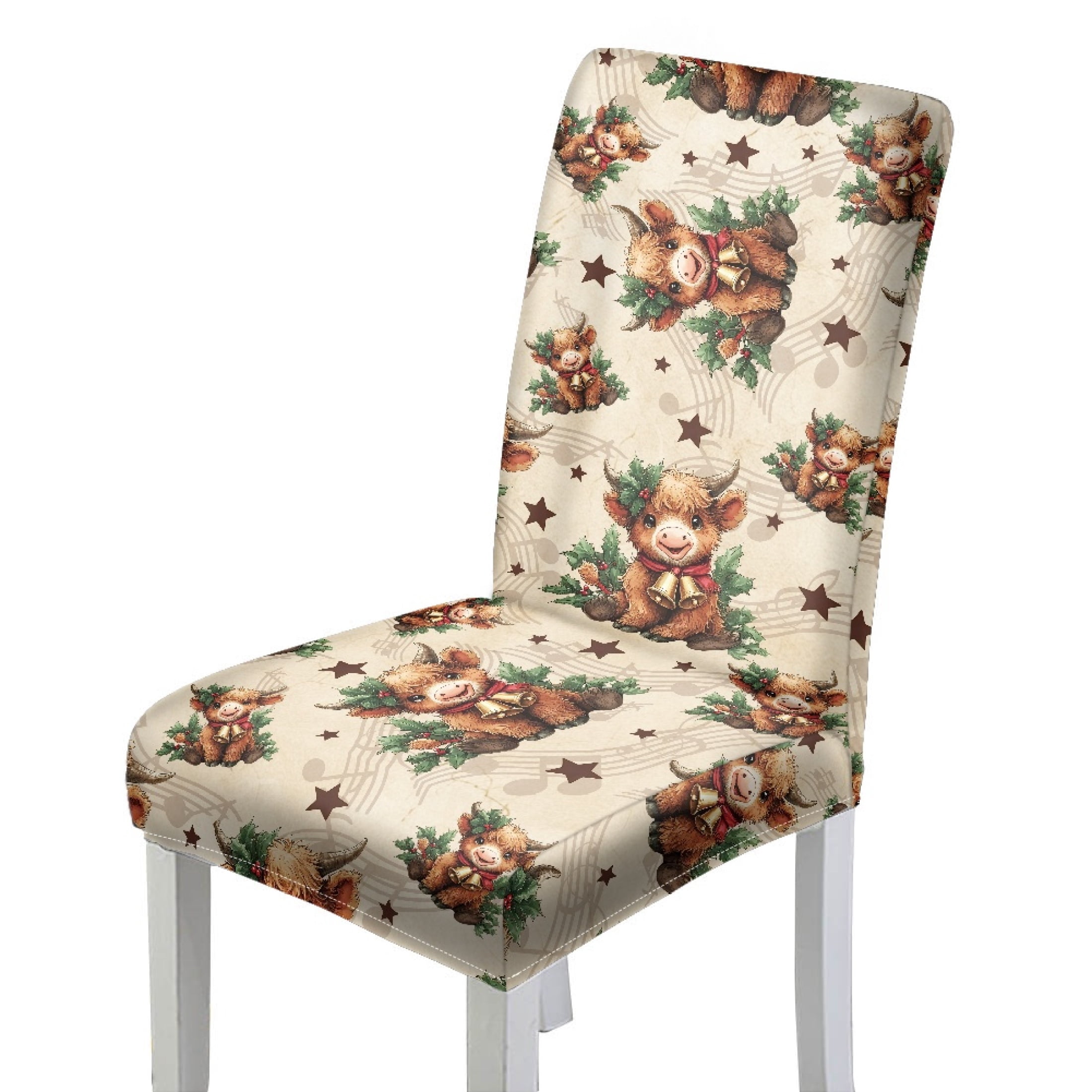 Pattern Chair Covers HELLHERO Little Cow Music Pattern Dining Chair Covers, Washable Chair ...