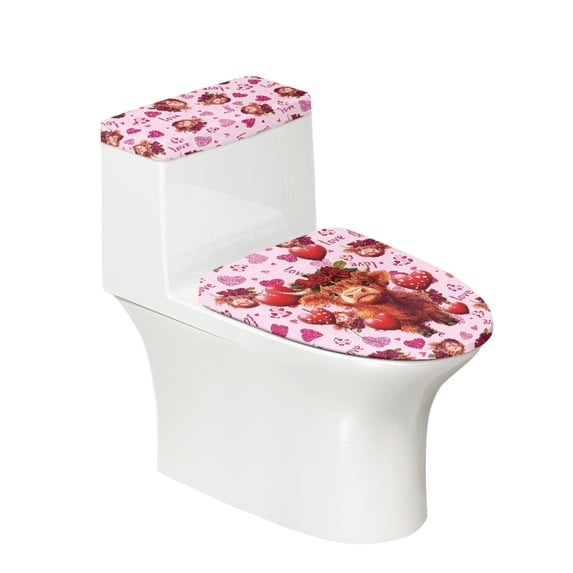 HELLHERO Little Cow Rose Adjustable Toilet Lid Seat Cover Set Soft Universal Stretchy Fabric Toilet Top Cover Stretch Indoor Home Dust-Proof 17"x21"