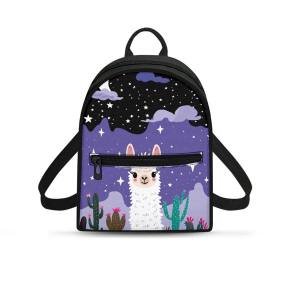 HELLHERO Llama Cactus Small Backpack, Zipper Closure Polyester Mini Backpack, Adjustable Strap Lightweight Daypack for Womens Daily Travel and Work