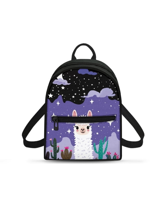 Llama Cactus Small Backpack, Zipper Closure Polyester Mini Backpack, Adjustable Strap Lightweight Daypack for Womens Daily Travel and Work