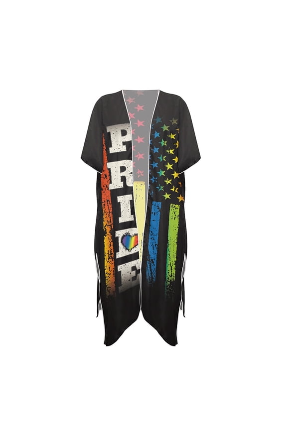 Long Bathing Suit Cover Up for Summer Polyester Cardigans Long Kimono Swimsuit Cover Up Colored American Flag Design