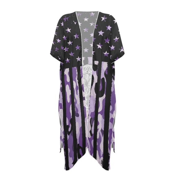 HELLHERO Long Long Kimono Swimsuit Cover Up for Beach Party Polyester Casual Bathing Suit Cover Up Star Pattern