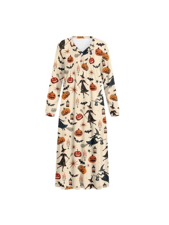 Long Sleeve House Dress, Halloween Comfy Soft Sleepwear for Home Bedroom Pajama Party