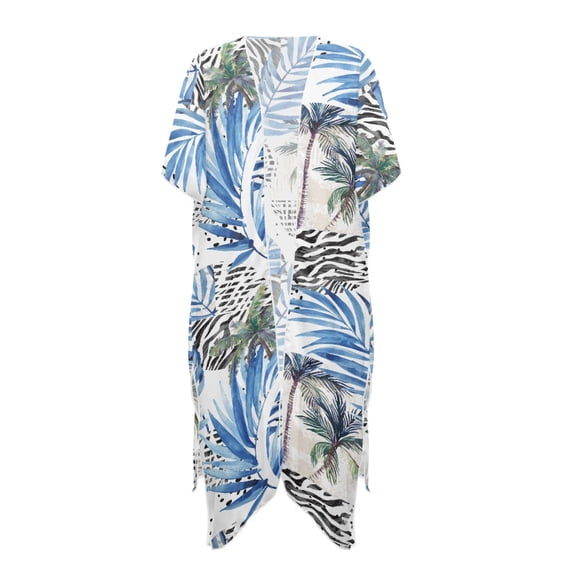 HELLHERO Long Women Long Beach Cover Up for Swimwear for Resort Polyester Half Sleeve Swim Coverup Zebra